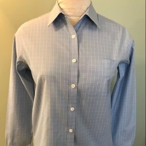 LL Bean Light Blue Check Button Down Shirt XS